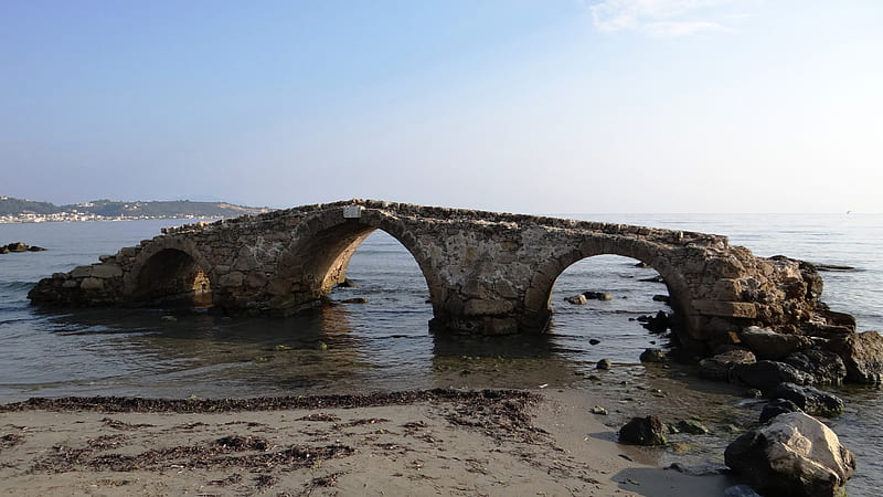 Stone Bridge, Sand, Rock, Architecture, Oceans, beach, Stone, Sea, Greece, Zakynthos, Bridge, HD wallpaper