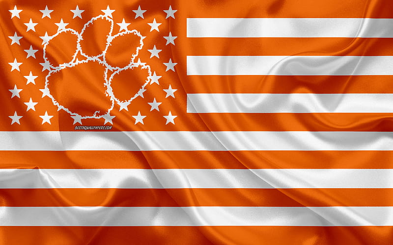 Clemson Tigers, American football team, creative American flag, orange and white flag, NCAA, Clemson, South Carolina, USA, Clemson Tigers logo, American football, HD wallpaper