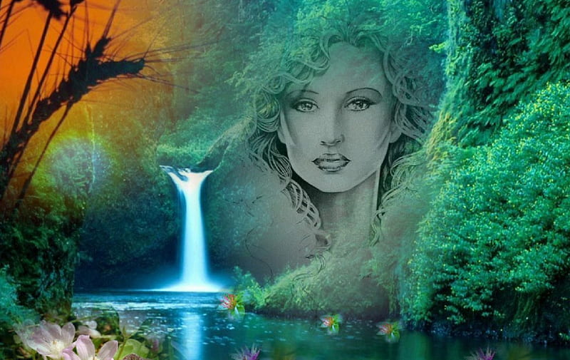 Forest Girl, forest, art, bonito, collage, woman, fantasy, girl, green ...