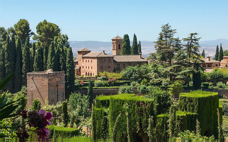 Convent in Granada, Spain, garden, Granada, Spain, monastery, landscape, convent, HD wallpaper