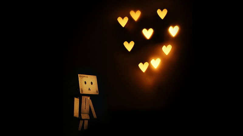 Robot Toy and Hearts With Lights, HD wallpaper