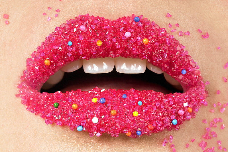 Sweet lips, candy, mouth, sugar, lips, woman, pink, sweet, HD wallpaper