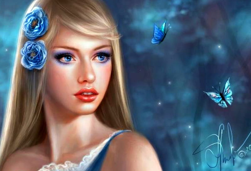 Night Flower Art Luminos Blonde Woman Selenada Fantasy Butterfly Girl Hd Wallpaper Peakpx