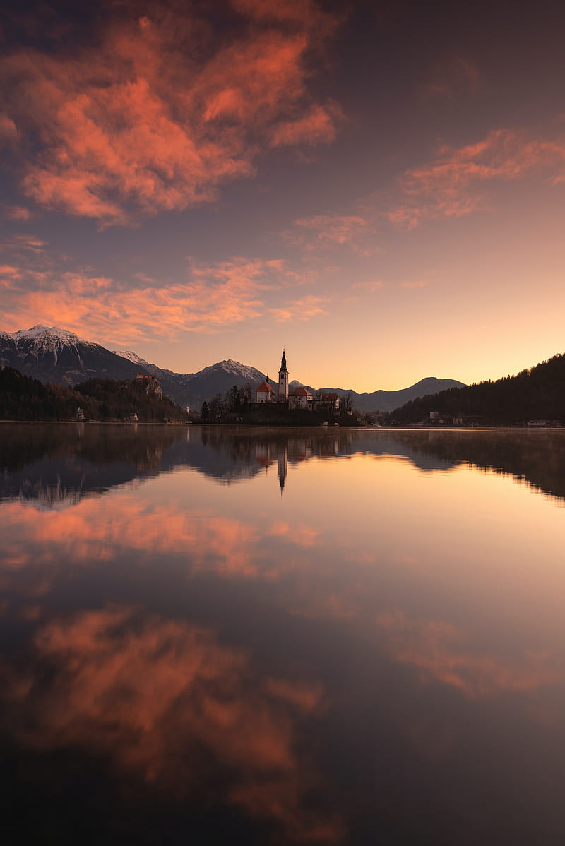 castle, tower, mountains, lake, reflection, HD phone wallpaper