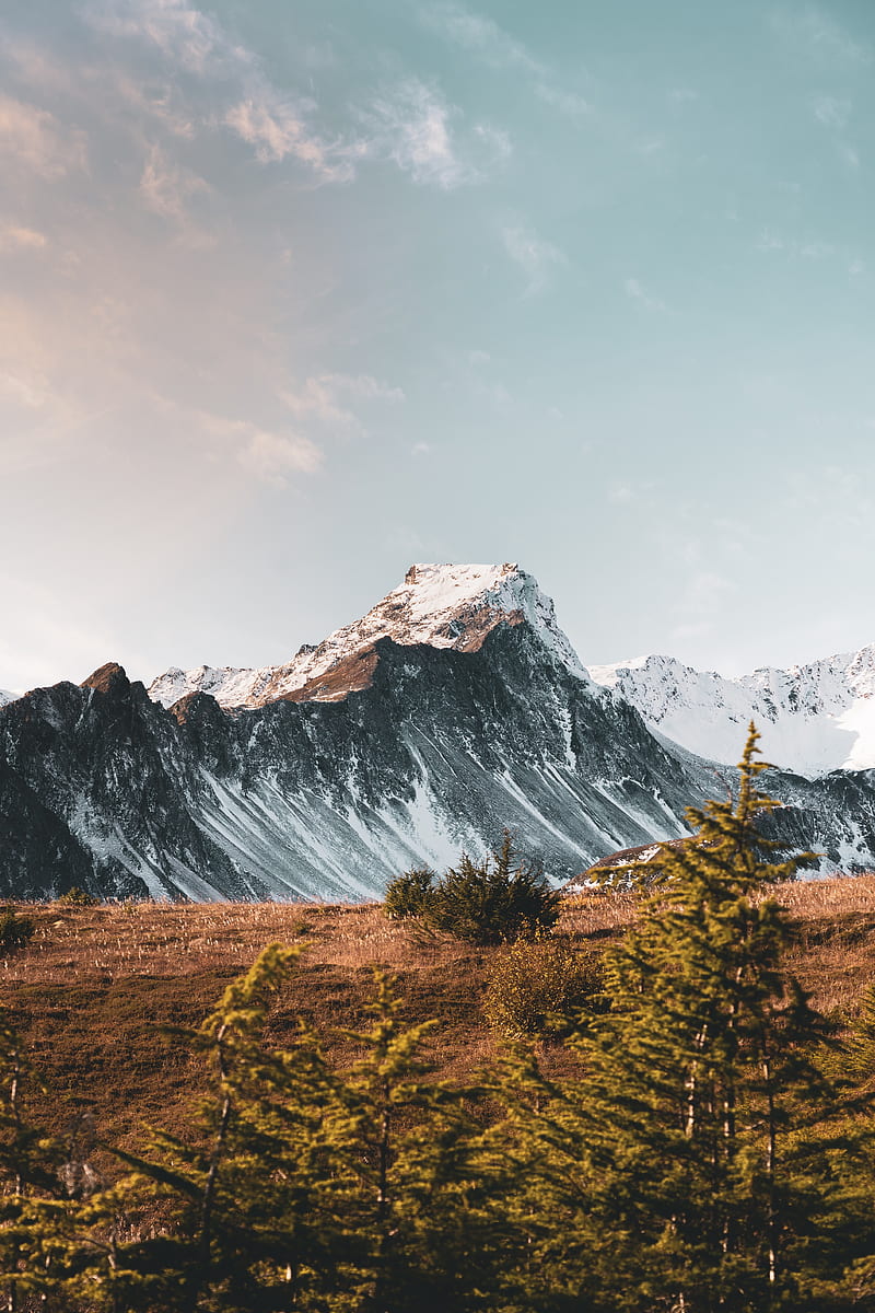 mountain, peak, snowy, mountain range, landscape, HD phone wallpaper