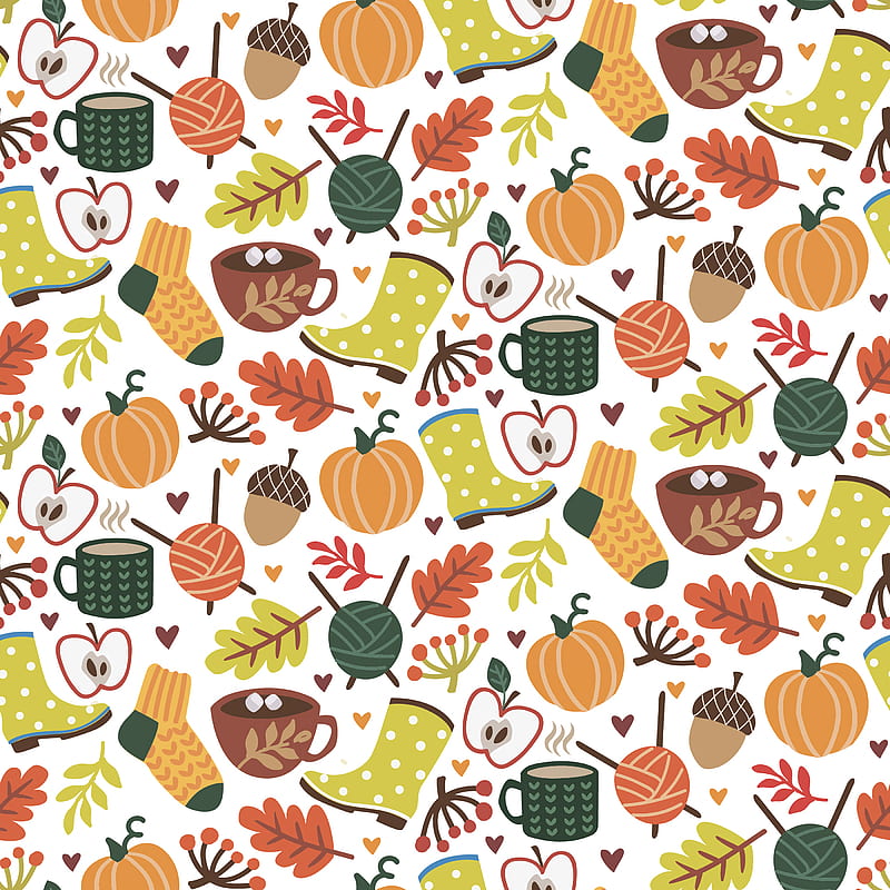 autumn, pattern, comfort, socks, cocoa, leaves, HD phone wallpaper
