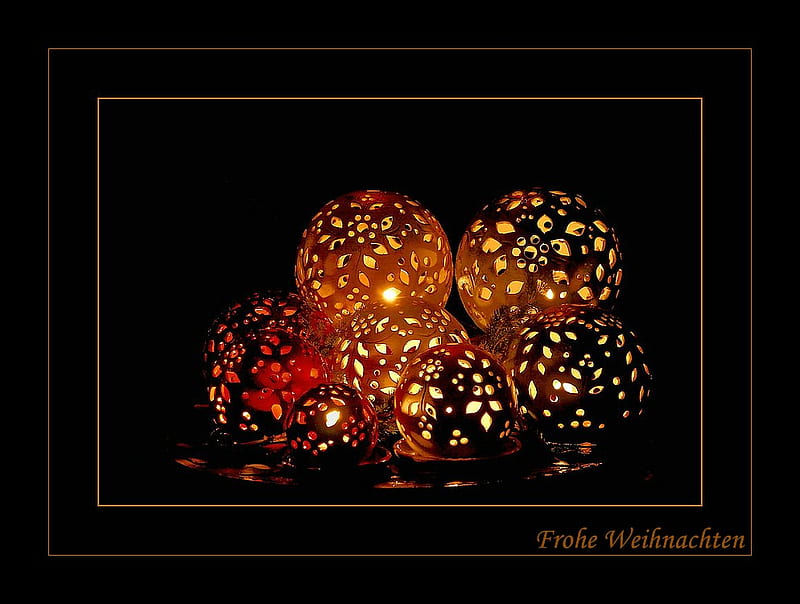 Christmas Lightining, red, bonito, chrismas balls, night, lightining, HD wallpaper