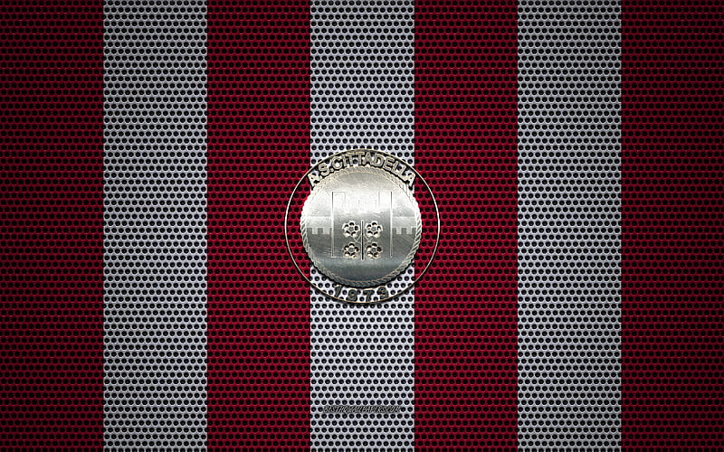 AS Cittadella logo, Italian football club, metal emblem, red-white metal mesh background, AS Cittadella, Serie B, Cittadella, Italy, football, HD wallpaper