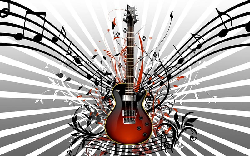 Paul Reed Passion, guitar, music, paul reed smith, flowers, music note, abstract, vector, floral, HD wallpaper