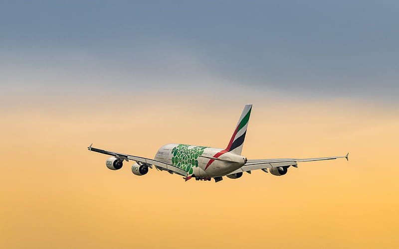 Airbus A380, Emirates Airlines, flying airplane, passenger plane, A380, civil aviation, Airbus, HD wallpaper