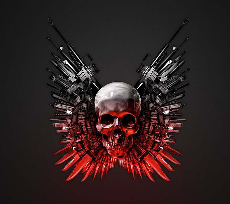 The Expendables 2, guns, knife, skull, HD wallpaper