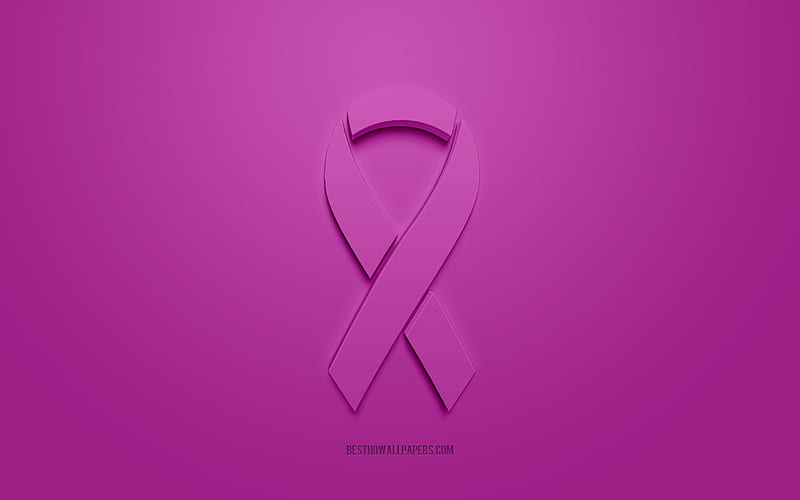 Honors Caregivers Cancer ribbon, creative 3D logo, purple 3d ribbon, Honors Caregivers Cancer Awareness ribbon, Honors Caregivers Cancer, purple background, Cancer ribbons, Awareness ribbons, HD wallpaper