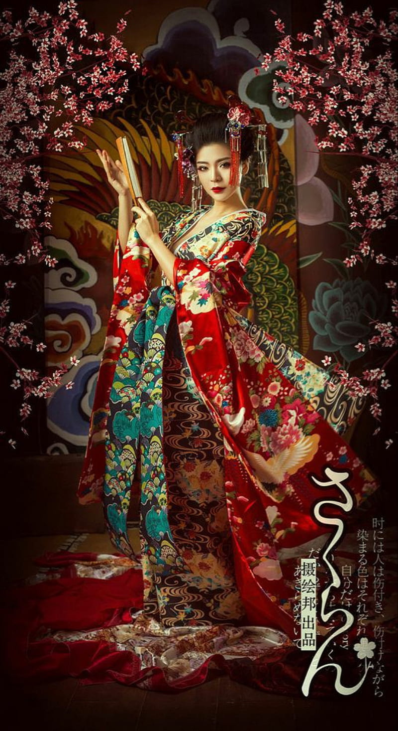 Red Geisha, geisha, japanese, kimono, red, HD phone wallpaper