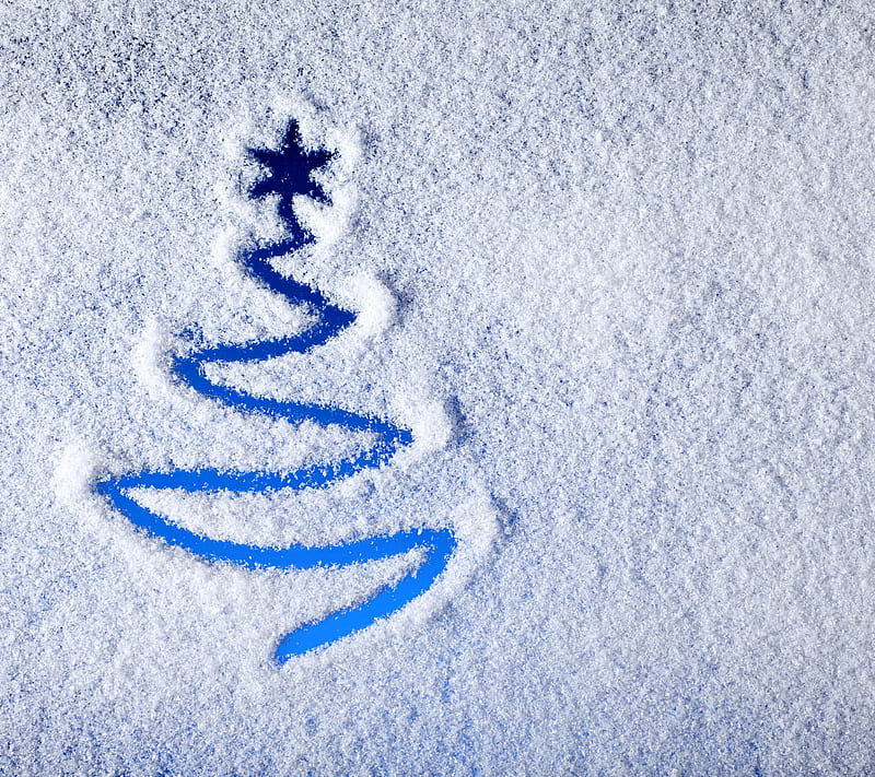 Snow Xmas Tree, blue, christmas, merry, winter, HD wallpaper