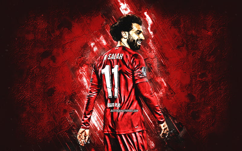 Mohamed Salah, Liverpool FC, Egyptian soccer player, portrait, red stone background, creative background, art, England, football, HD wallpaper