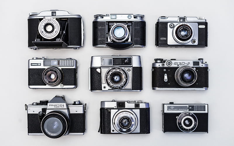 different old cameras, retro cameras, graphy concepts, graphers, HD wallpaper