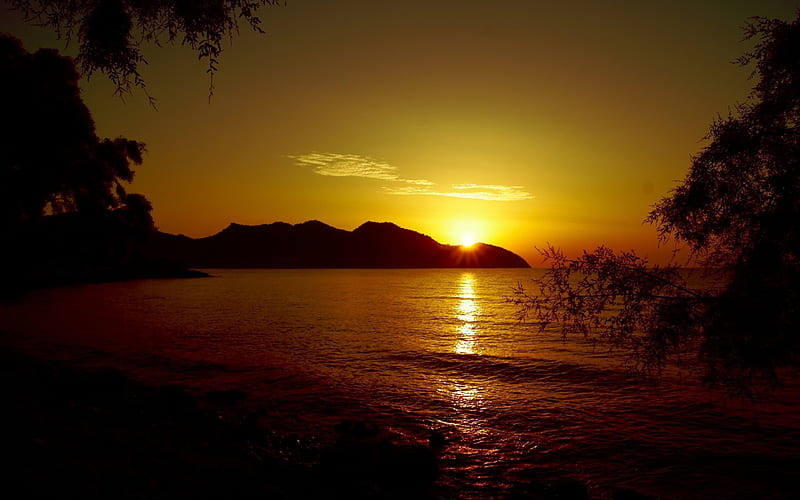 Cala Bona Sunset, mountain, nature, sunsets, ocean, HD wallpaper