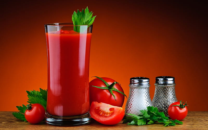 Tomato Juice, still life, tomato, juice, pepper, salt, HD wallpaper
