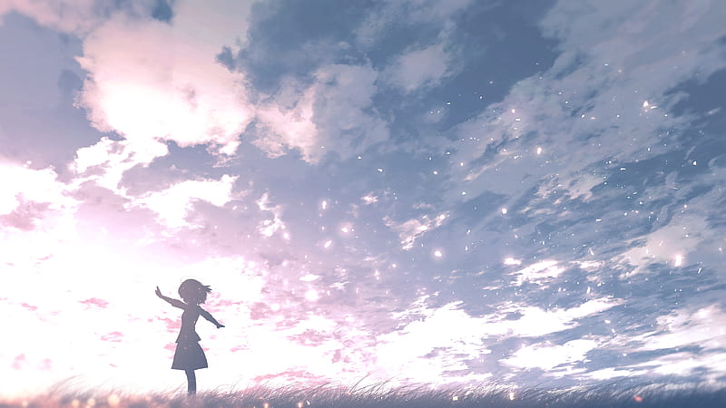 anime girl, silhouette, anime landscape, clouds, scenic, loli, Anime, HD wallpaper