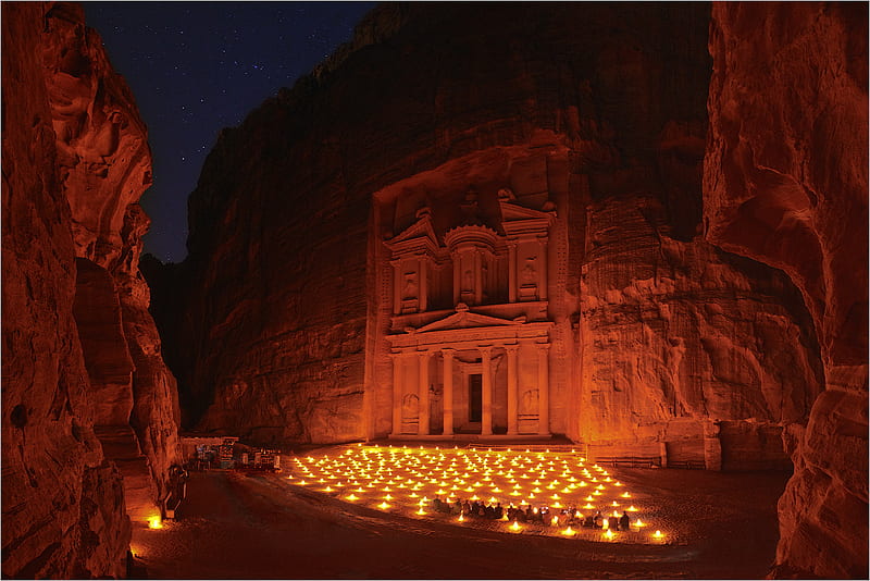 Petra,Jordan, wonder, ancient, candles, jordan, HD wallpaper