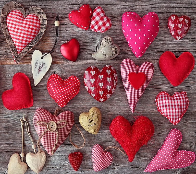 corazones, fabric, heart, love, romantic, wood, HD wallpaper