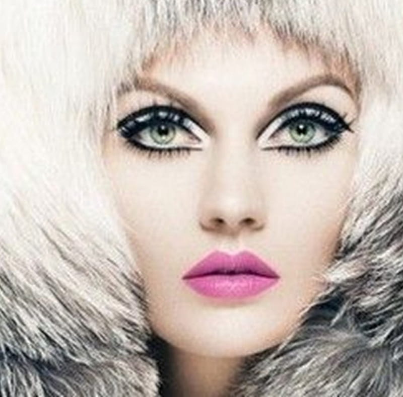 winter beauty, eyes, lips, furs, fashion, winter, hat, HD wallpaper
