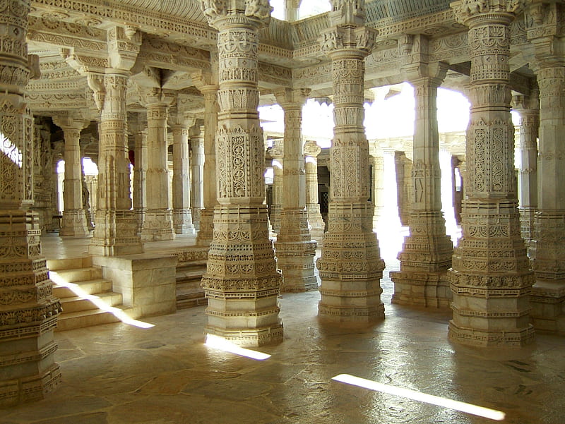 Asisbiz Ranakpur Jain Marble Temple pillars Frescoes India Apr 2004 03, HD wallpaper