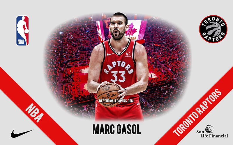 Marc Gasol, Toronto Raptors, Spanish Basketball Player, NBA, portrait, USA, basketball, Scotiabank Arena, Toronto Raptors logo, HD wallpaper