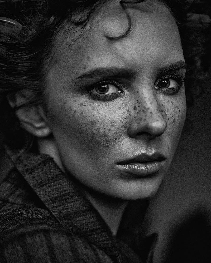 portrait, Aleksey Trifonov, freckles, women, model, face, monochrome, HD phone wallpaper