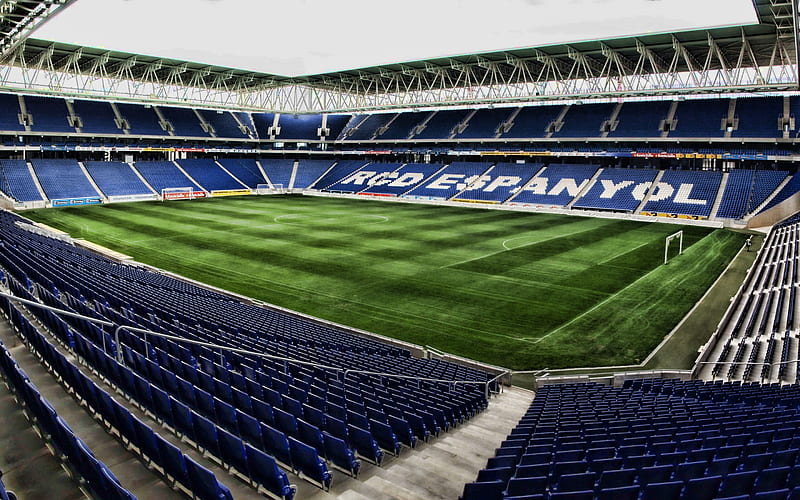 RCDE Stadium, Estadi Cornella-El Prat, soccer, empty stadium, Espanyol stadium, football stadium, Espanyol arena, Spain, RCD Espanyol, spanish stadiums, HD wallpaper