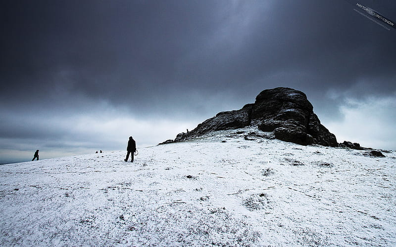Haytor Rocks in the Snow, dartmoor, devon, snow, winter, HD wallpaper