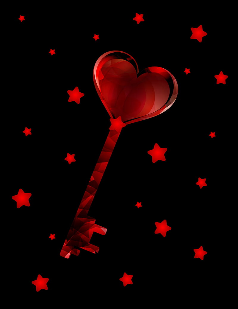 key, love, heart, stars, red, HD phone wallpaper