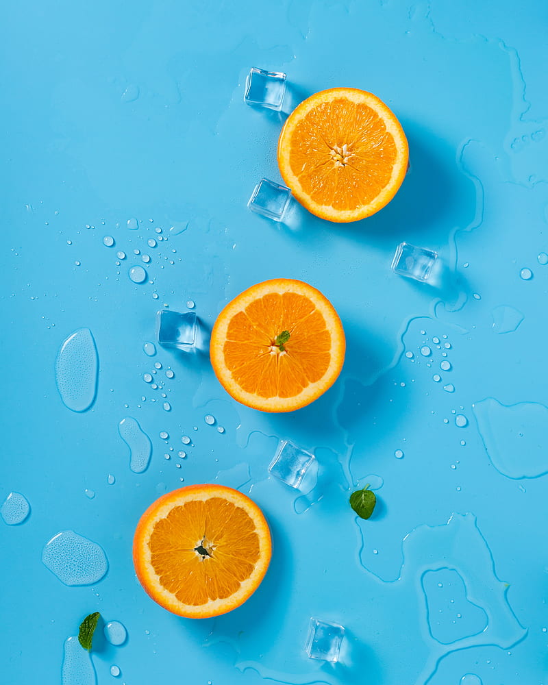 orange, ice, mint, citrus, rings, melting, HD phone wallpaper