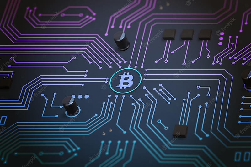 Premium . Bitcoin on circuit electronic board digital circuit blockchain network concept, HD wallpaper