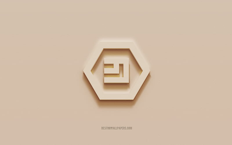 Emercoin logo, brown plaster background, Emercoin 3d logo, cryptocurrency, Emercoin emblem, 3d art, Emercoin, HD wallpaper