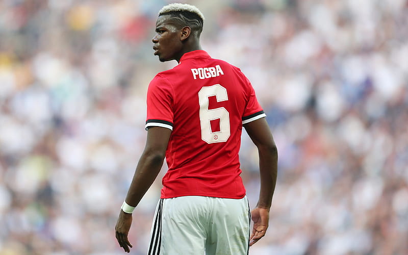 Paul Pogba Manchester United, French football player, red T-shirt, Premier League, England, football, young football stars, HD wallpaper