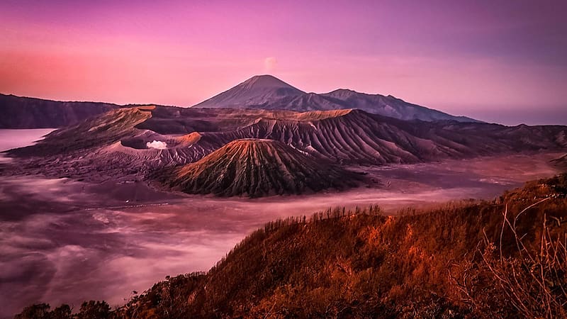 Bromo, The Sunrise at The Peaks of Java, Indonesia, landscape, sky, hills, mountains, colors, HD wallpaper