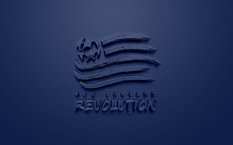 New England Revolution, creative 3D logo, blue background, 3d emblem, American football club, MLS, Boston, Massachusetts, Minnesota, USA, Major League Soccer, 3d art, football, stylish 3d logo, soccer, HD wallpaper