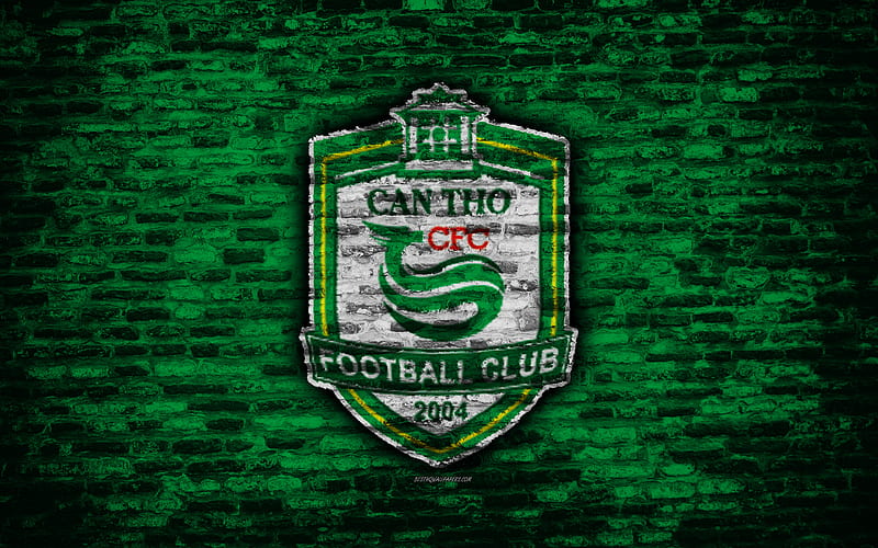 FC Can Tho logo, V League 1, Vietnam, soccer, Vietnamese football club, soccer Asia, Can Tho, football, brick texture, Can Tho FC, HD wallpaper