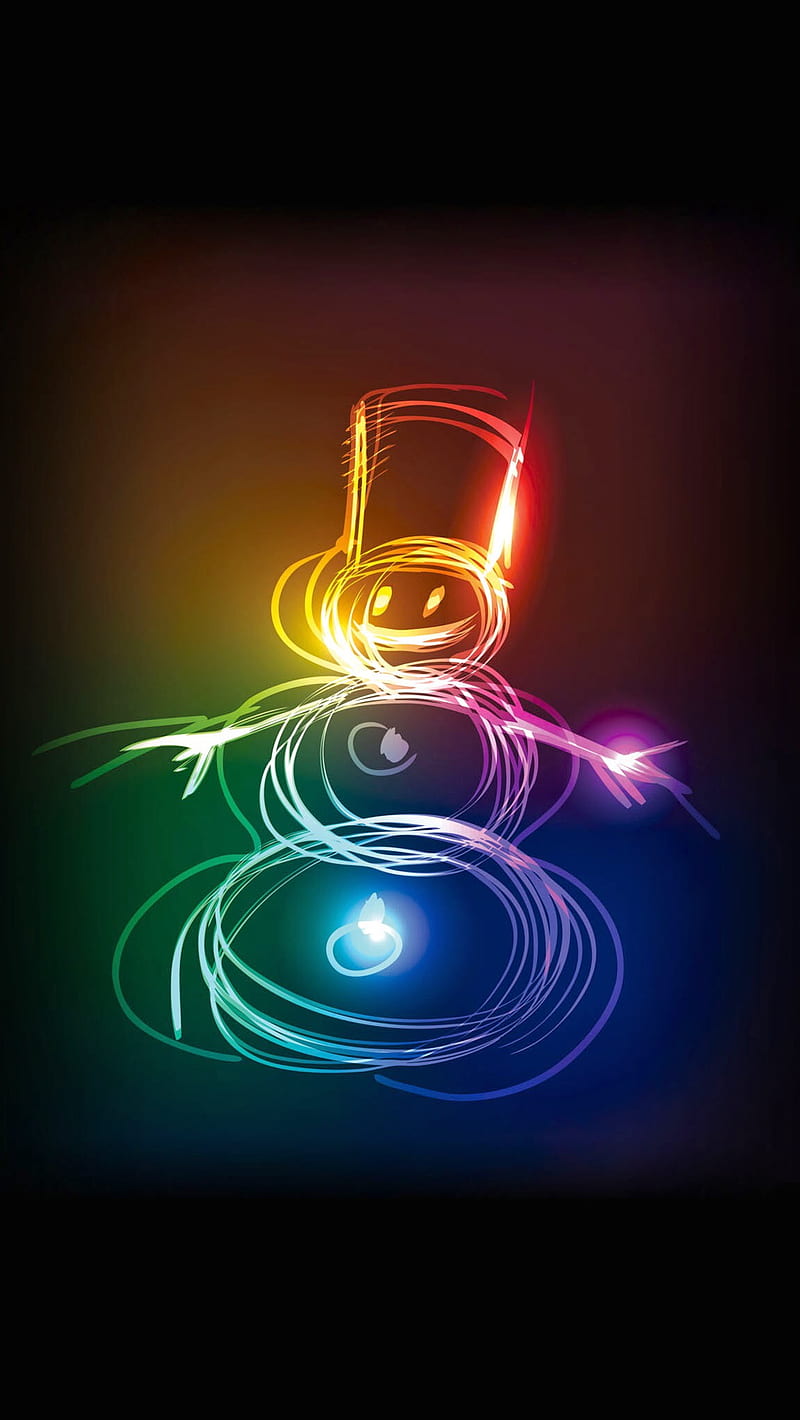 Neon Snowman, bright, holiday, rainbow, HD phone wallpaper