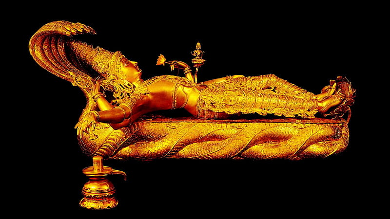 Gold Statue Of Lord Vishnu In Black Background Vishnu, HD wallpaper