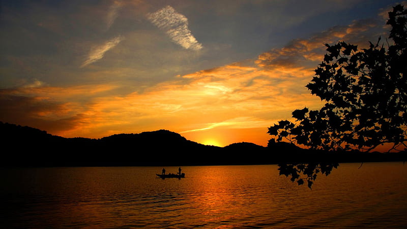 Fishing at the sunset, sunset, wonderful, sea, fishing, HD wallpaper