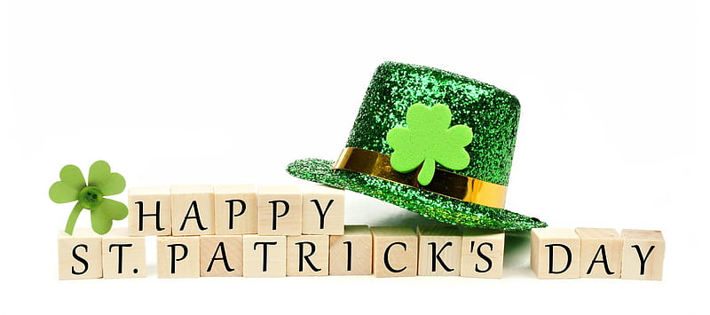 :), clover, green, day, trifoi, st patrick, white, card, hat, HD wallpaper