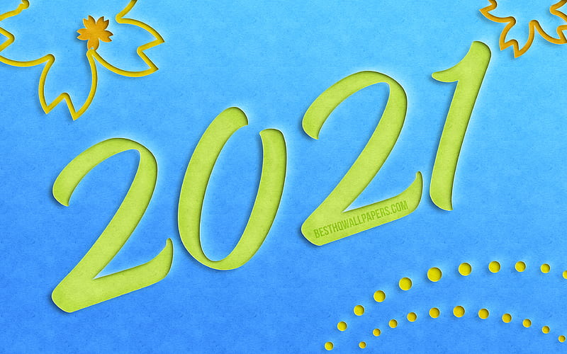 2021 new year, 2021 green cut digits, 2021 concepts, 2021 on blue background, 2021 year digits, Happy New Year 2021, HD wallpaper