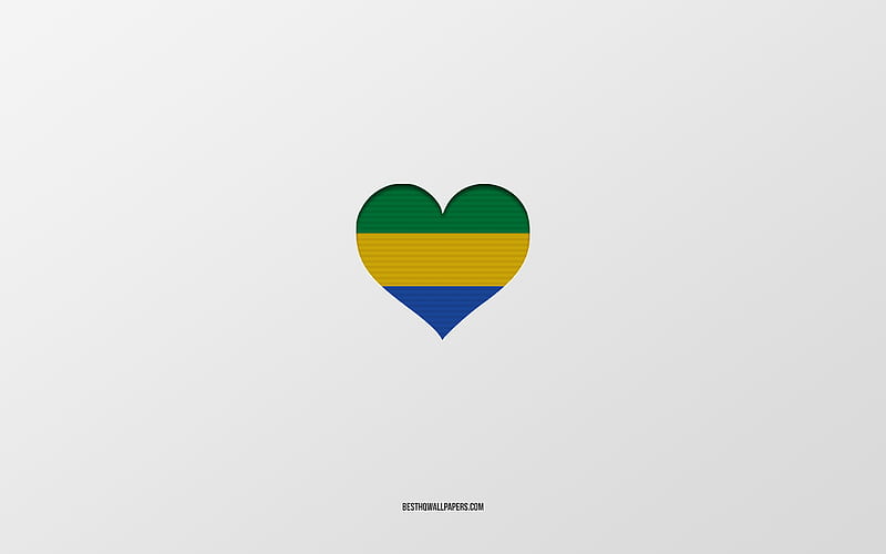 I Love Gabon, Africa countries, Gabon, gray background, Gabon flag heart, favorite country, Love Gabon, HD wallpaper