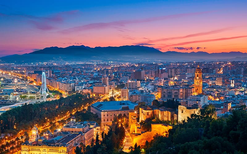 Sunset City Fair of Malaga Andalusia Spain Bing, HD wallpaper