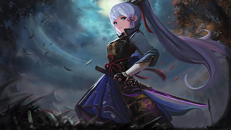 Light Purple Hair Ayaka With Sword Genshin Impact, HD wallpaper