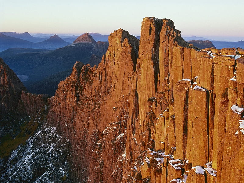 Mount Geryon, mountain, rocks, scenic, snow, national park, australia, tasmania, climbing, HD wallpaper
