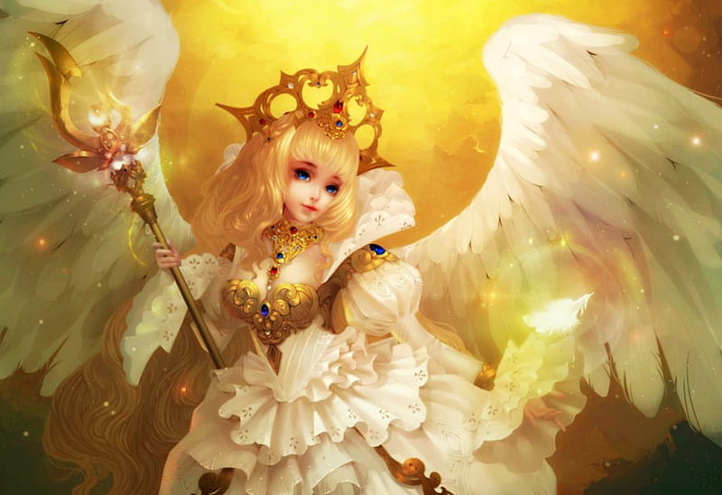Cute angel staff fantasy girl angel magical sky bue HD wallpaper   Peakpx