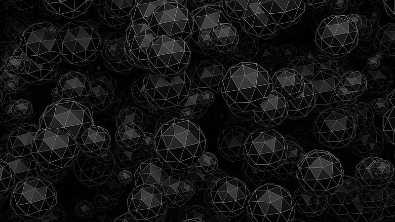 balls, polyhedrons, 3d, shapes, black, HD wallpaper